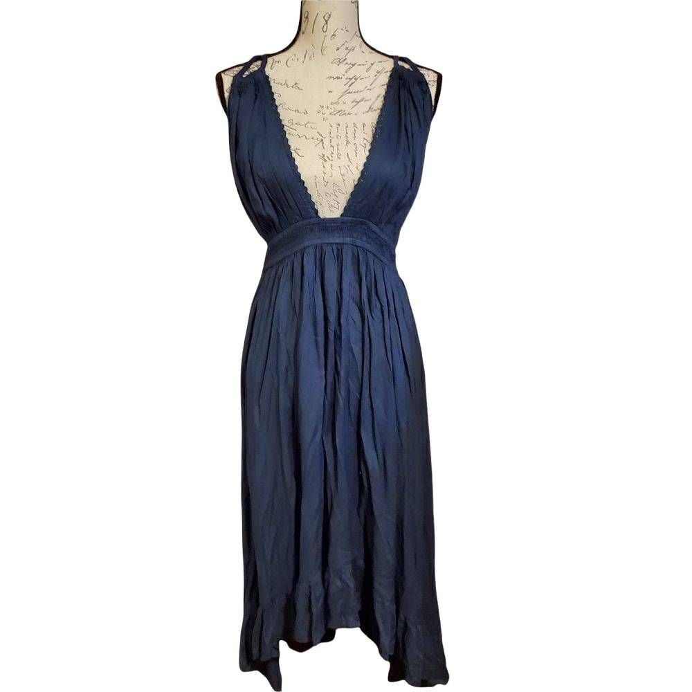 Raviya Ladies Indigo Deep V Neck Open Back Dress - Size Large